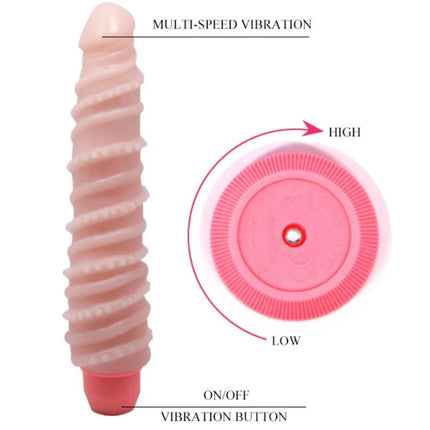 Rosa silikonvibrator mit spiralrillen und rundem grundelement mit einstellbaren geschwindigkeiten von baile