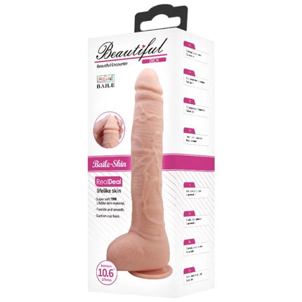 Beige Baile flexibler realistischer Dildo mit lebensechter Hautstruktur und Saugnapfbasis in weißer Verpackung Beautiful Encounter