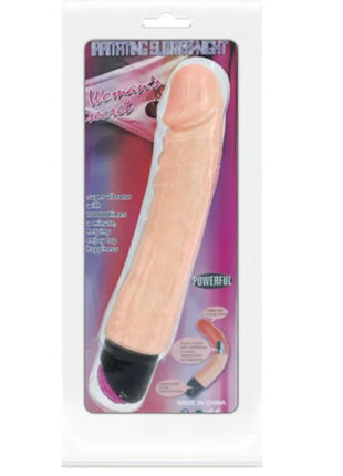 Beige silikon vibrator mit flexibler realistischer form 25 cm von baile verpackt in klarsichtfolie mit schwarzer basis und pinkem akzent