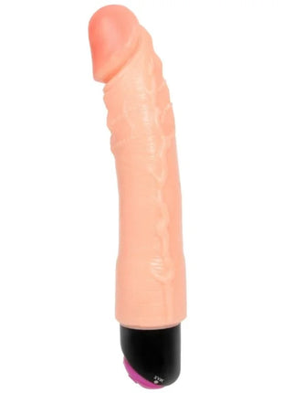Peachfarbener silikonvibrator mit schwarzer basis und lila akzent 25 cm flexibler realistischer vibrator von baile