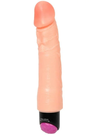 Baile flexibler realistischer vibrator 25 cm in pfirsichfarbener silikon mit schwarzer basis und lila knopfelement