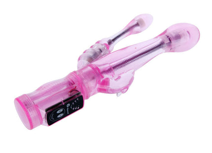 Baile flexibler vibrator mit analstimulator aus pink transparentem kunststoff mit sichtbaren federn und schwarzer steuerung