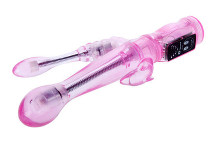 Baile flexibler vibrator mit analstimulator aus rosa transparentem plastik mit sichtbaren federn und bedienfeld