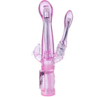 Baile flexibler vibrator mit analstimulator aus durchsichtigem pinkem kunststoff mit silbernen stöcken und batteriefach