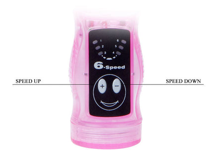 Pink transparenter 6-gang elektrischer bleistiftspitzer mit schwarzem bedienfeld und lächelndem gesicht von BAILE flexibler vibrator mit analstimulator