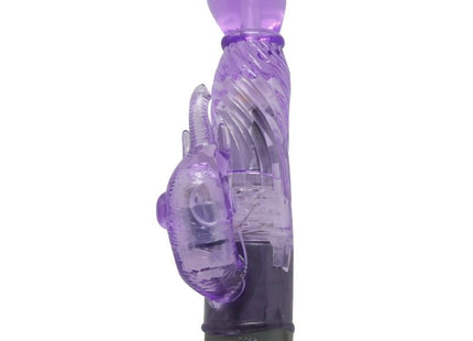Lila transparenter silikon-hasen-vibrator von Baile mit dunkelgrauer basis und 10 modi