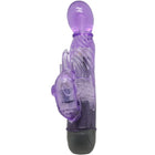 Lila transparenter silikon-hasen-vibrator von Baile mit dunkelgrauer basis und 10 modi