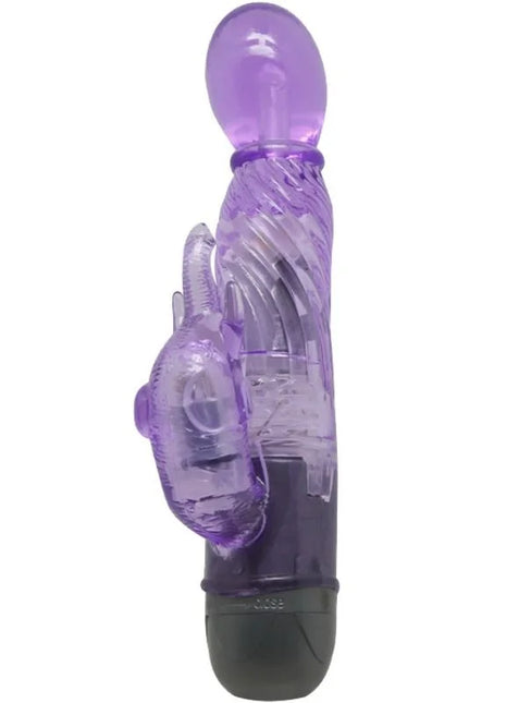 Lila transparenter silikon-hasen-vibrator von Baile mit dunkelgrauer basis und 10 modi