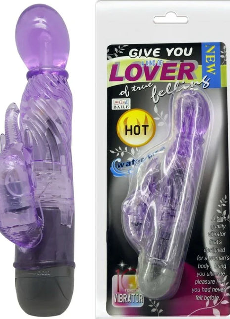 Lila durchsichtiger hasenvibrator von baile mit schwarzer basis und 10 vibrationsmodi für paare und singles