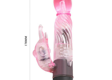 Rosafarbener transparenter hasenvibrator von baile mit schwarzer basis und 178 mm länge, 10 modi