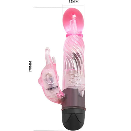 Rosafarbener transparenter hasenvibrator von baile mit schwarzer basis und 178 mm länge, 10 modi