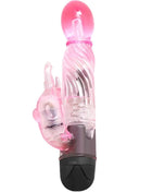Rosa transparenter hasenvibrator mit klarem, gewundenem körper und schwarzer basis von baile mit 10 modi