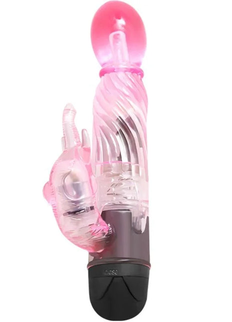 Rosa transparenter hasenvibrator mit klarem, gewundenem körper und schwarzer basis von baile mit 10 modi