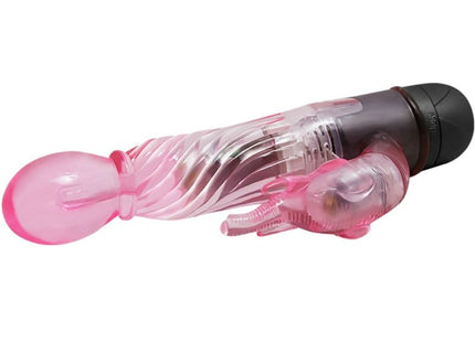 Pink transparenter silikonvibrator mit schwarzem motor und elefantenförmigem aufsatz von baile mit 10 modi