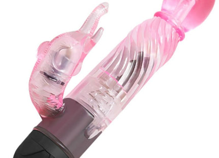 Rosa transparenter hasenvibrator mit schwarzer basis und klaren innenkomponenten von BAILE mit 10 modi