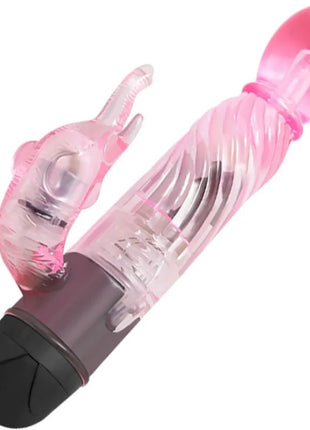 Rosa transparenter hasenvibrator mit schwarzer basis und klaren innenkomponenten von BAILE mit 10 modi