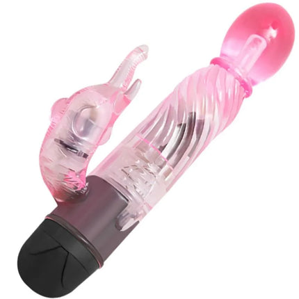 Rosa transparenter hasenvibrator mit schwarzer basis und klaren innenkomponenten von BAILE mit 10 modi