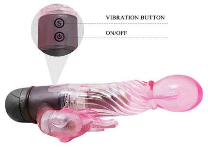 Pink-transluzenter silikonvibrator mit wellenförmiger struktur und schwarzem ergonomischem griff von baile mit 10 modi