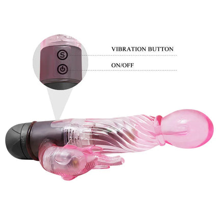Pink-transluzenter silikonvibrator mit wellenförmiger struktur und schwarzem ergonomischem griff von baile mit 10 modi