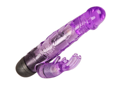 Lila transparenter plastik-vibrator von baile mit schwarzer basis und klauenförmigem zubehör für liebhaber