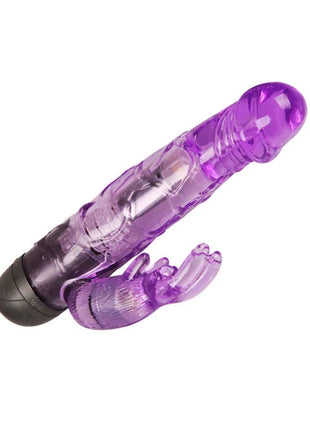Lila transparenter plastik-vibrator von baile mit schwarzer basis und klauenförmigem zubehör für liebhaber