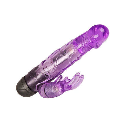 Lila transparenter plastik-vibrator von baile mit schwarzer basis und klauenförmigem zubehör für liebhaber