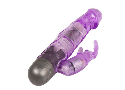Purple transparenter silikon-liebhaber-vibrator mit grauem metallbasis und krallenförmigem anhang
