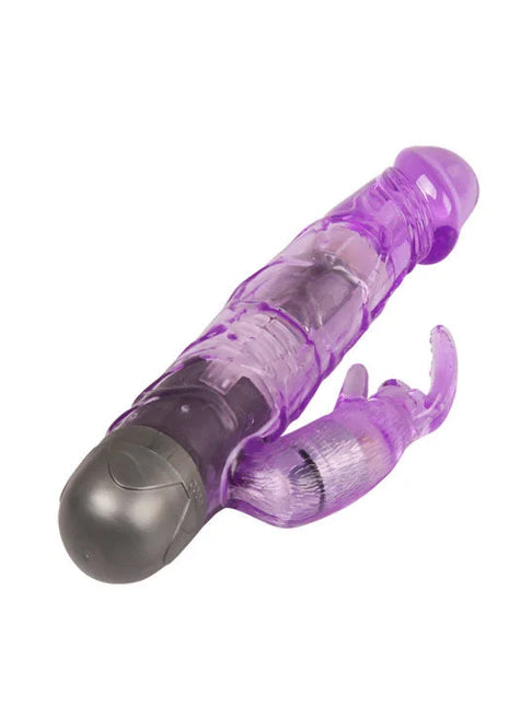 Purple transparenter silikon-liebhaber-vibrator mit grauem metallbasis und krallenförmigem anhang