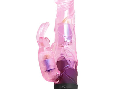 Baile rosa transparenter kaninchen-vibrator mit schwarzer basis für ihre liebhaber-sinnlichkeit