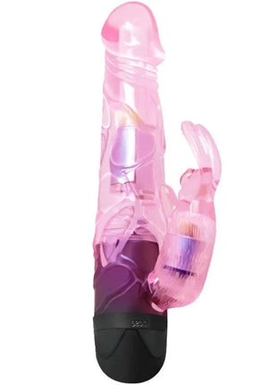 Baile rosa kaninchen vibrator aus durchsichtigem material mit schwarzer basis für angenehme stimulation