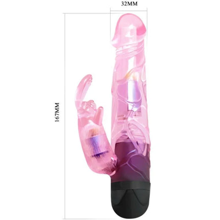 Rosa transparenter silikon vibrator in kaninchenform mit schwarzer basis und led-beleuchtung von baile