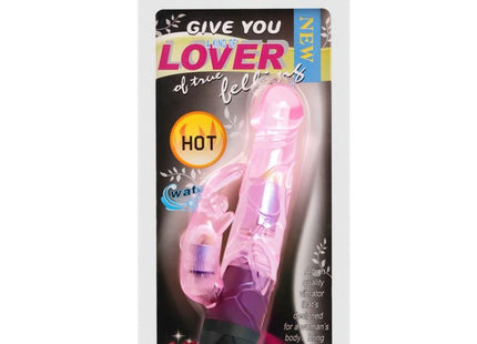Slow pink und lila transparenter plastikvibrator mit schwarzer basis im blisterpack für gebende liebhaber