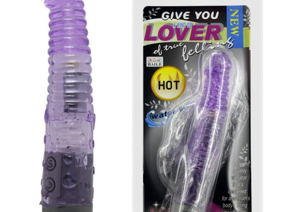 Lila transparenter silikonvibrator mit schwarzer basis und strukturierten rillen von baile geben sie ihrem liebhaber