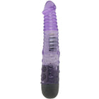Lila transparenter silikonvibrator mit strukturierten rippen und dunkelgrauer basis aus der baile kollektion