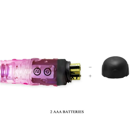 Rosa transparenter vibrator aus kunststoff mit schwarzer kappe und goldfarbenen batteriekontakten von BAILE