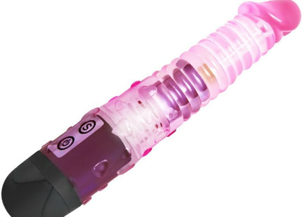 Rosa durchscheinender silikonvibrator mit schwarzem griff und bedientasten von baile für ihren liebhaber