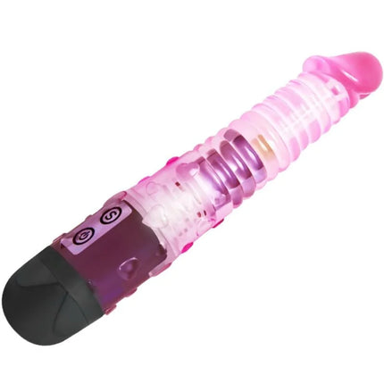 Rosa durchscheinender silikonvibrator mit schwarzem griff und bedientasten von baile für ihren liebhaber