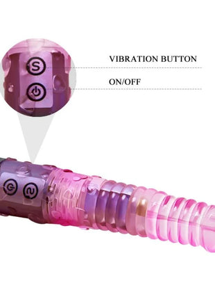 Rosa und lila durchsichtiger silikon vibrator mit strukturierten rillen und schwarzen bedienelementen von baile
