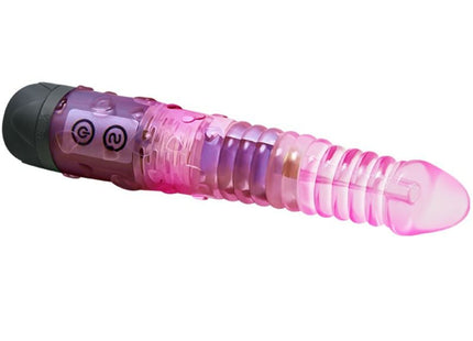 Rosa und lila transparenter plastikvibrator mit schwarzem griff von baile für sinnliche genüsse