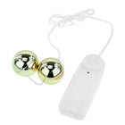 Baile goldener vibrator mit goldfarbenen kugelperlen aus metall verbunden mit weißem kabel und fernbedienung