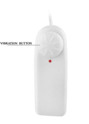 Weißer kunststoff handvibrator mit kreisförmigem vibrationsknopf und roter kontrolleuchte von baile