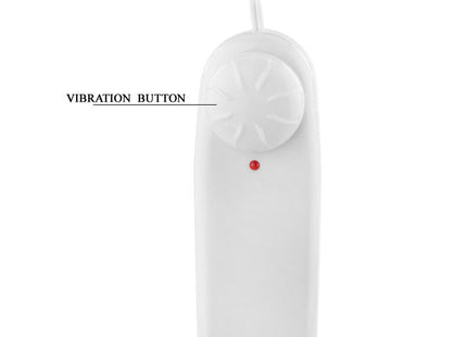 Weißer kunststoff handvibrator mit kreisförmigem vibrationsknopf und roter kontrolleuchte von baile