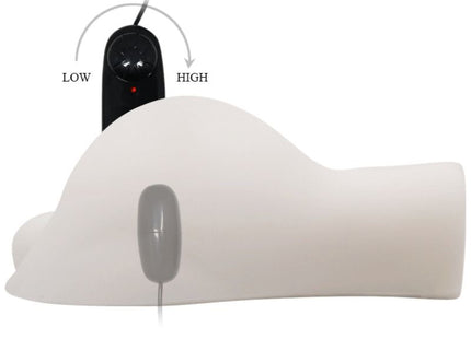 Weißer silikon vibrator in handform von baile größerer mann rücken mit vibrationssteuerung und low high einstellungen