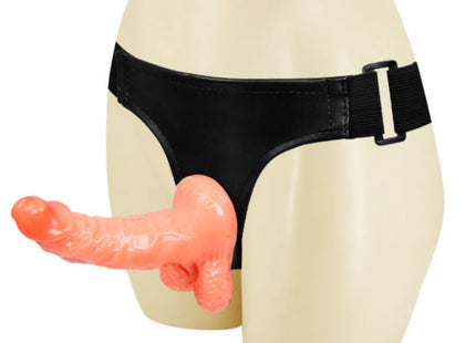 Baile gurt mit peachfarbenem, realistischem silikon dildo und verstellbarem schwarzen latexgürtel 15,5 cm