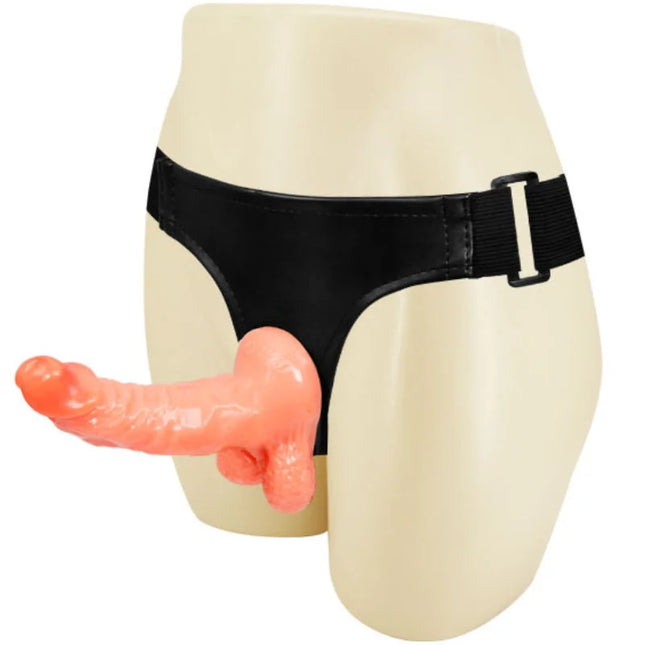Baile gurt mit peachfarbenem, realistischem silikon dildo und verstellbarem schwarzen latexgürtel 15,5 cm