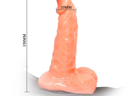 Peachfarbener silikon-dildo 150mm hoch 35mm kopfdurchmesser mit verstellbarem gurt von baile