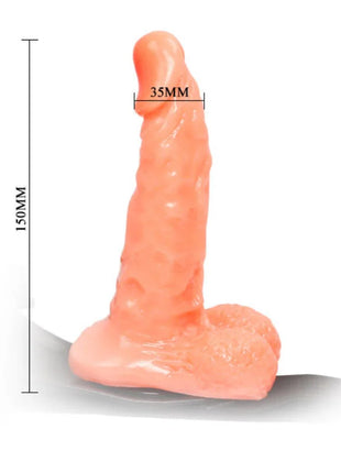Peachfarbener silikon-dildo 150mm hoch 35mm kopfdurchmesser mit verstellbarem gurt von baile