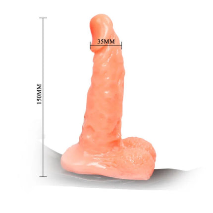 Peachfarbener silikon-dildo 150mm hoch 35mm kopfdurchmesser mit verstellbarem gurt von baile