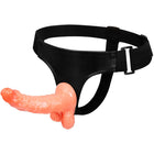 Schwarzer latexgurt mit pfirsichfarbenem silikonpenis und verstellbarem höschen von baile 15,5 cm