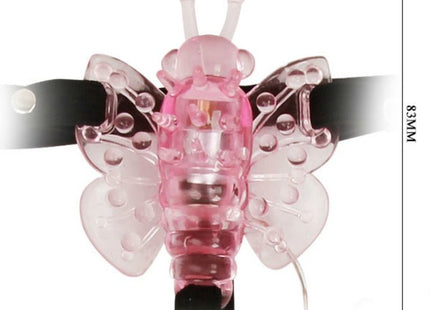 Baile gurt mit vibrierendem pink transparentem schmetterling aus kunststoff und schwarzem riemen mit klaren flügeln